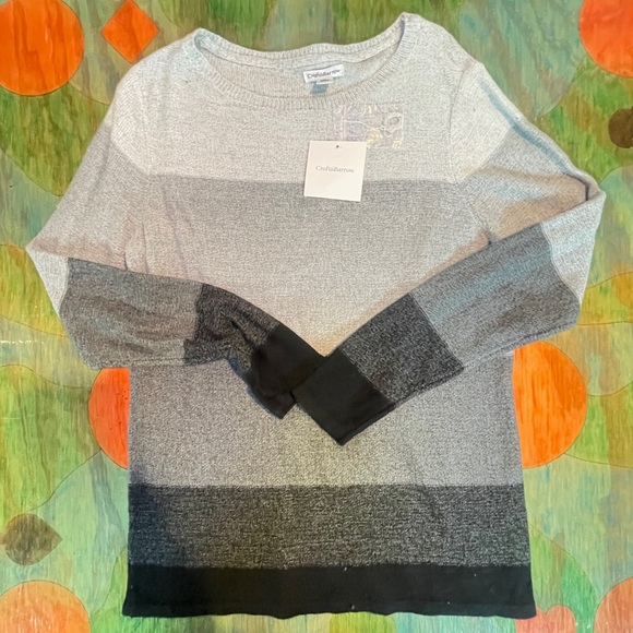 NWT Croft & Barrow Sweater Women's Medium Black Gray White Stripes Long Sleeve - Picture 1 of 5